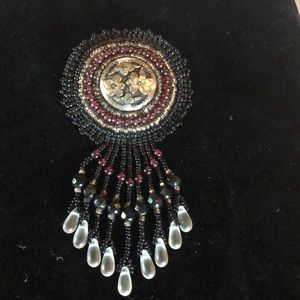 Black , Purple, Silver Beaded Brooch